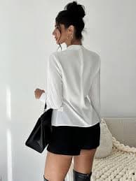 Women's Classic-Fit Short/Long Sleeve Shirt Cross Collar Elegant Office Fit Blouse(X-Small) at Amazon Women's Clothing store