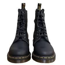 Dr. Martens Men's Black Leather Lace Up Combat Boot Yellow Stitching