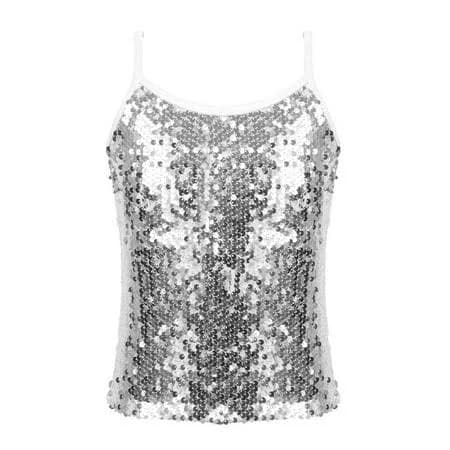 Yizyif Kids Girls Tank Tops Shiny Sequins Camisole for Jazz Latin Dance Costume