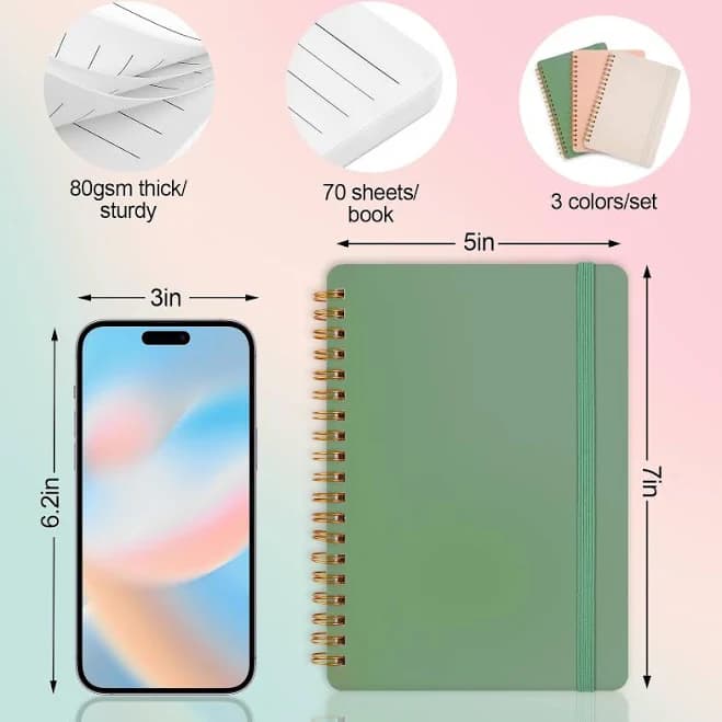 Utron 3 Pcs Small Spiral Notebook 5x7