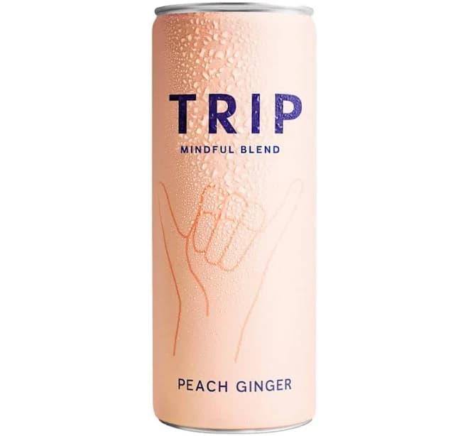 Magnesium-Infused Sparkling Drink – Peach Ginger (12 Can Pack) | Alcohol-Free | Low Sugar | TRIP Mindful Blend