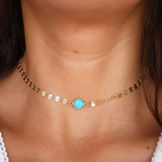 Gold Plated Turquoise Stone Choker Necklace