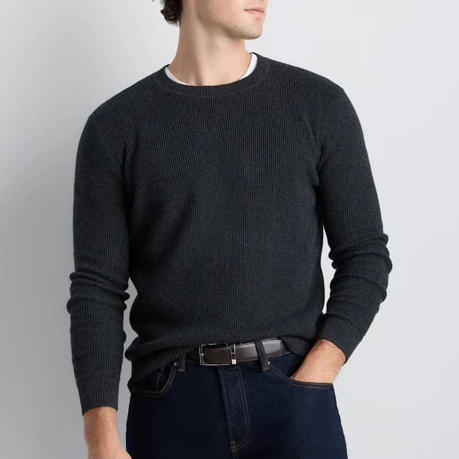 Quince Men's Cashmere Waffle Crewneck Sweater
