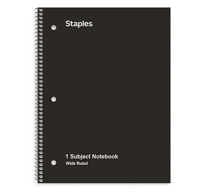 Staples 1-Subject Notebook 8 inch x 10.5 inch College Ruled 70 Sheets