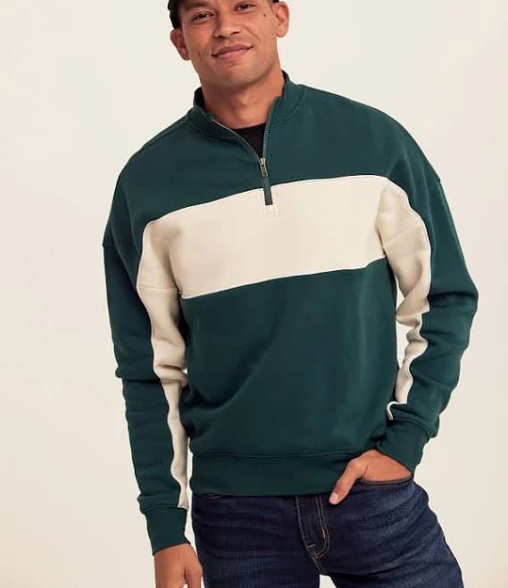 Threads For Thought Men's Angus CVC Fleece Colorblock Half-Zip Sweatshirt
