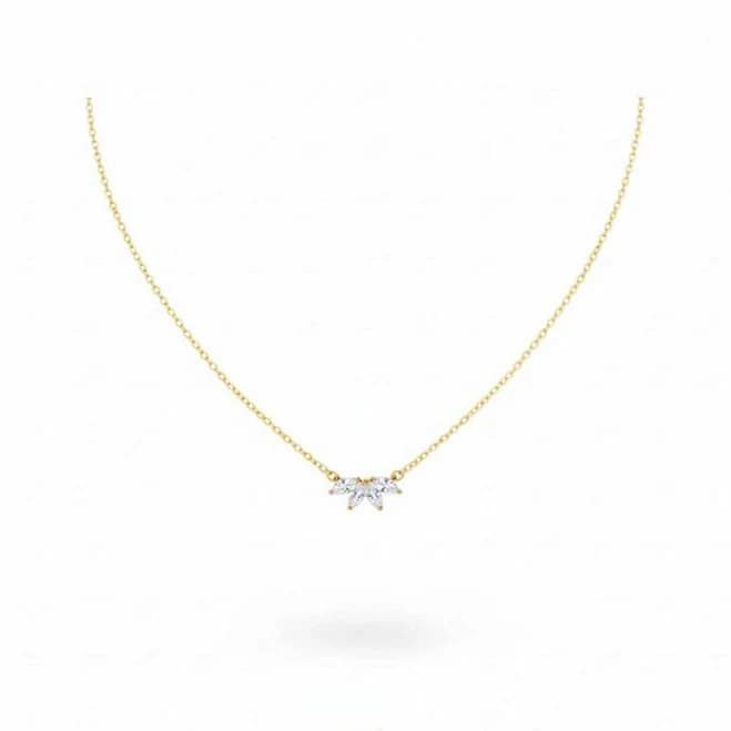 Dainty Gold Plated CZ Leaf Pendant Choker Necklace