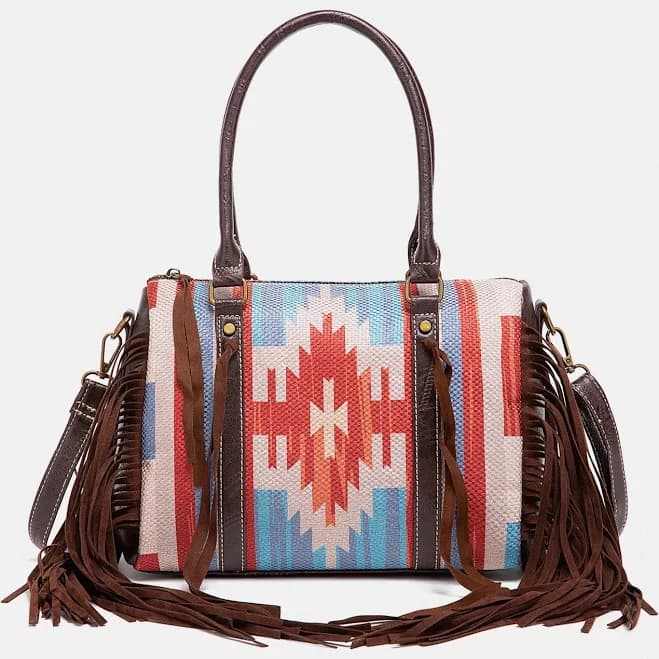 Retro Braided Geometric Tassel Tote Bag