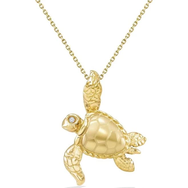 14K Solid Yellow Gold Sea Turtle Pendant