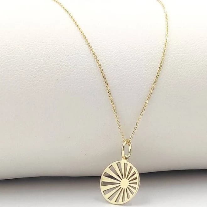 14K Solid Gold Sunburst Pendant Necklace