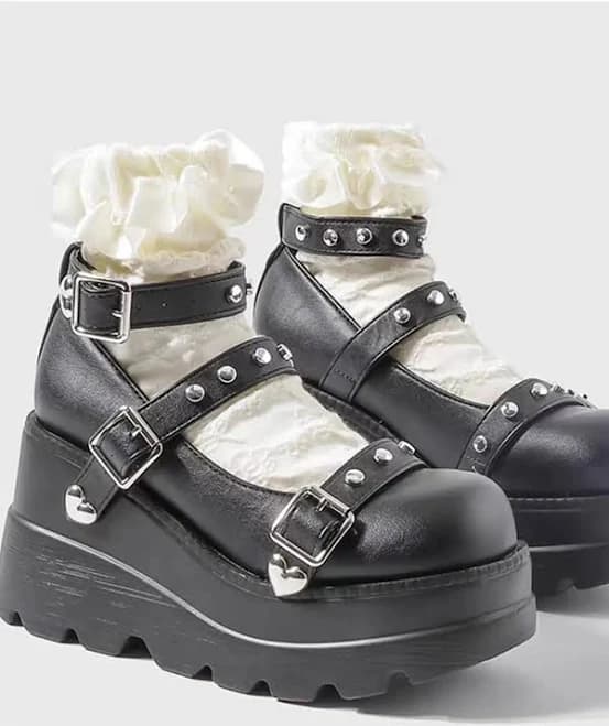Platform Mary Jane Shoes with Triple Buckle Straps