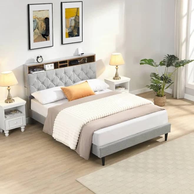 Queen Upholstered Platform Bed Frame