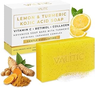 VALITIC Lemon Turmeric Soap for Dark Spots - Kojic Acid Soap for Face and Body - Exfoliating Bar for Brightening, Skin Tone Corrector with Retinol, Vitamin C, Collagen and Hyaluronic Acid - 1 Pack