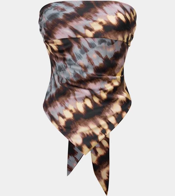 Satin Knotted Tie Dye Print Tube Top