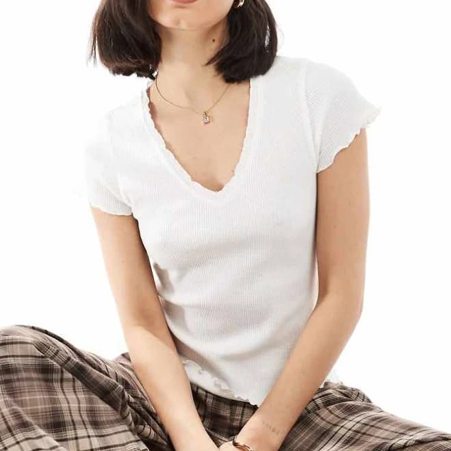 ASOS Waffle V-Neck T-Shirt with Overlock Trim