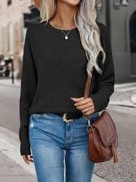 Amazon.com: Women's 2023 Casual Sweaters Round Neck Long Sleeve Solid Drop Shoulder Casual Sweater Jumper Top : Clothing, Shoes & Jewelry