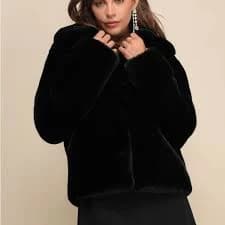 Lulus Regal Style Black Faux Fur Collared Coat