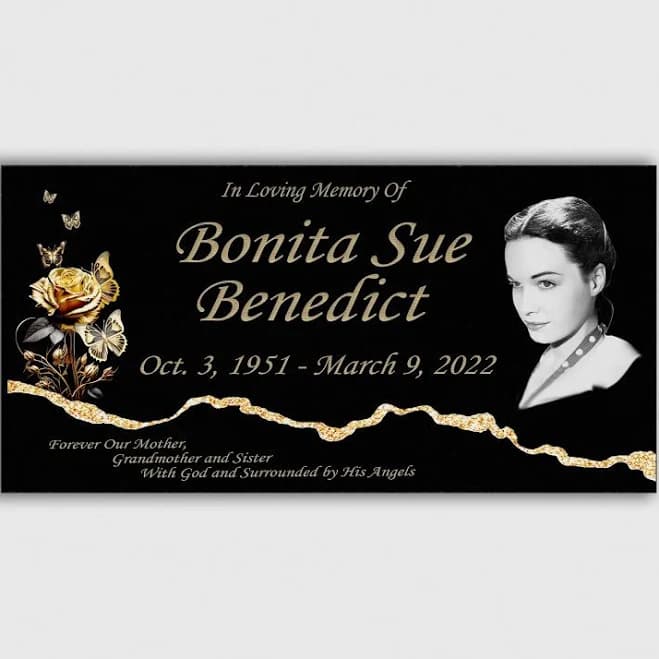 Personalized Memorial Black Granite Tombstone, Headstone with Custom Engraved Portrait and Text