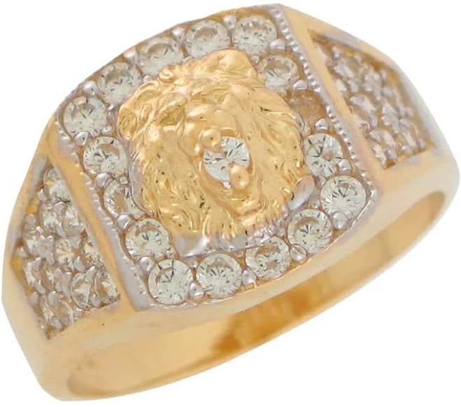 14K Two-Tone Gold Elegant White CZ Cluster Lion Head Ring