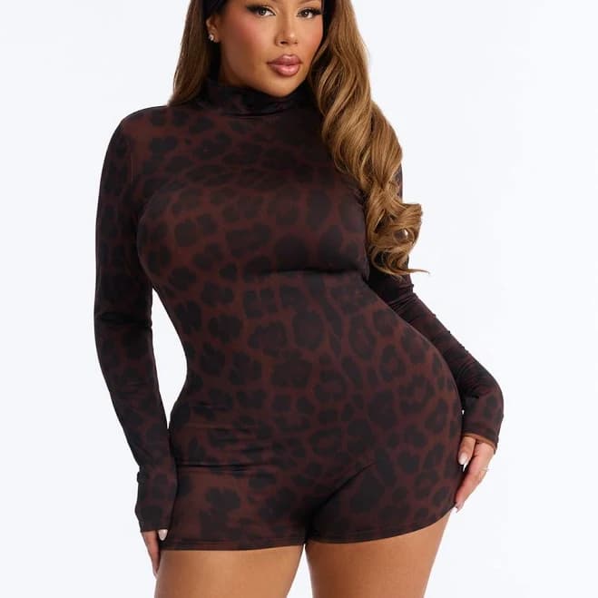 Fashion Nova Josie Leopard Micro Romper 2 Piece Set