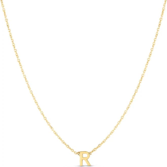 14K Solid Gold Dainty Mini Initial Cable Chain