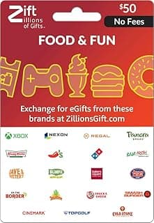 Zift Zillions of Gifts Physical Gift Card (Multi-Brand) | Food & Fun, Dining