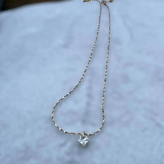 Stainless Steel Square-Cut Crystal Necklace