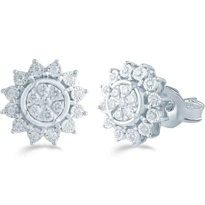Sterling Silver 1/3Ct TW Diamond Floral Cluster Stud