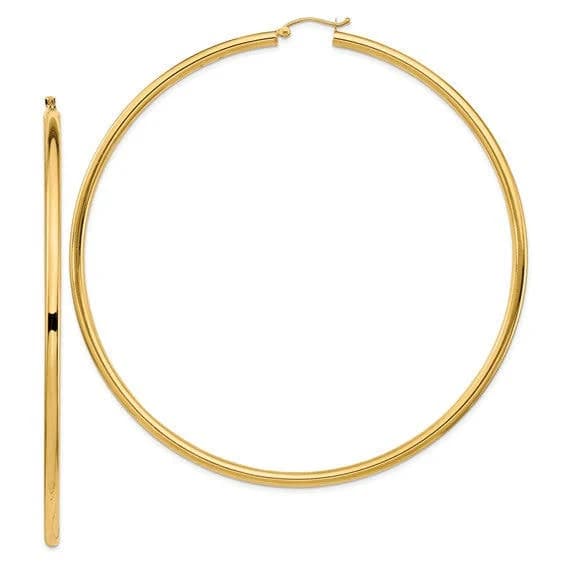 14K Yellow Gold Extra Large Giant Round Hoop Earrings