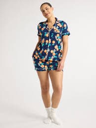 Joyspun Women's Short Sleeve Knit Notch Collar Pajama Set with Shorts and Pockets - Walmart.com