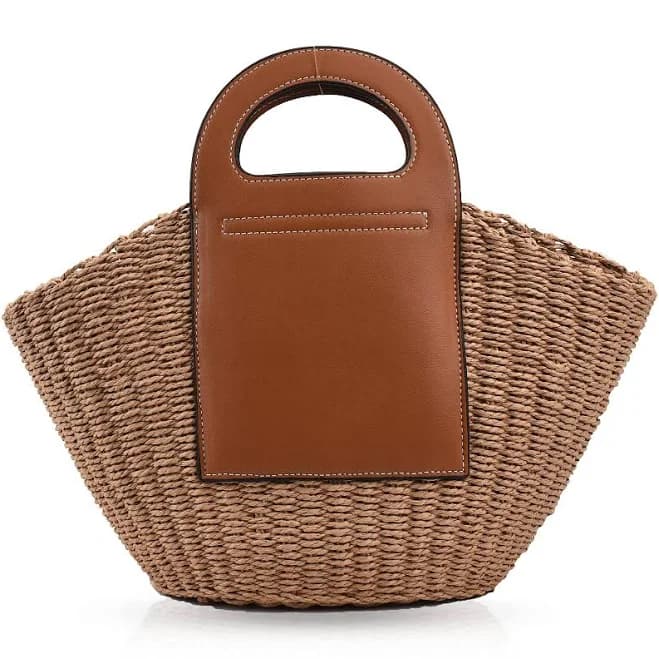 Hand Made Straw Beach Bag with Leather Stitching