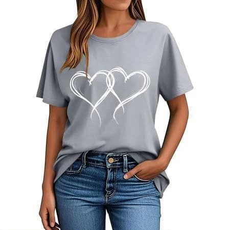 Women's Loose Pullover Heart Print Shirt