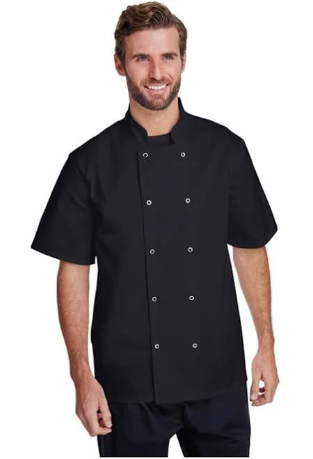 Studded Front Short-Sleeve Chefs Coat