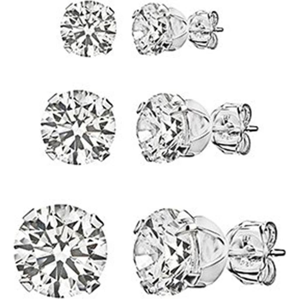 Sterling Silver Round-Cut CZ Stud Earring Set