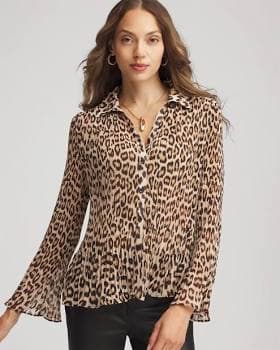 Chico's Women's Animal-Print Pleated Georgette Blouse