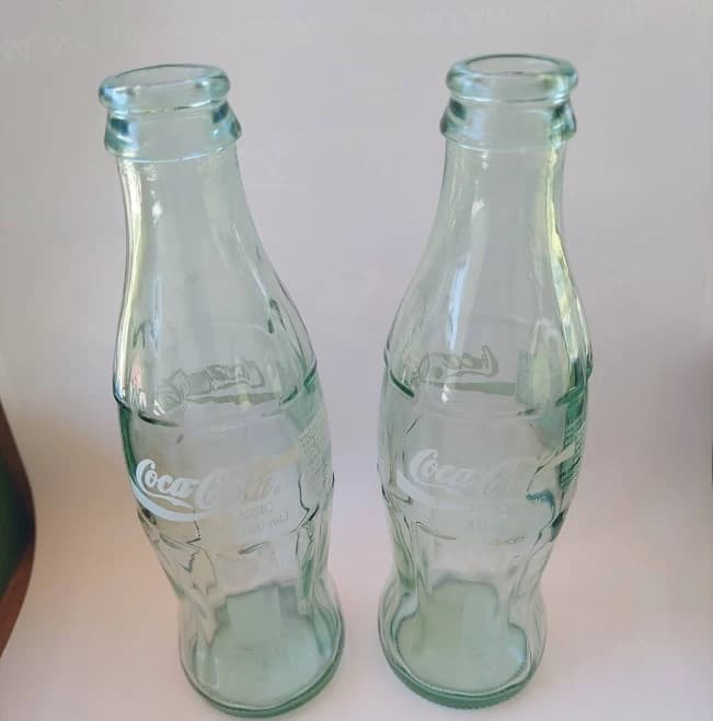 Coca-cola Classic 1993 8oz. Coke Bottles Set Of 2 Green Glass