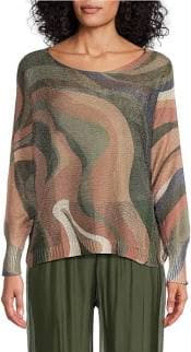 Made in Italy Swirl Printed Long Sleeve Knit Top