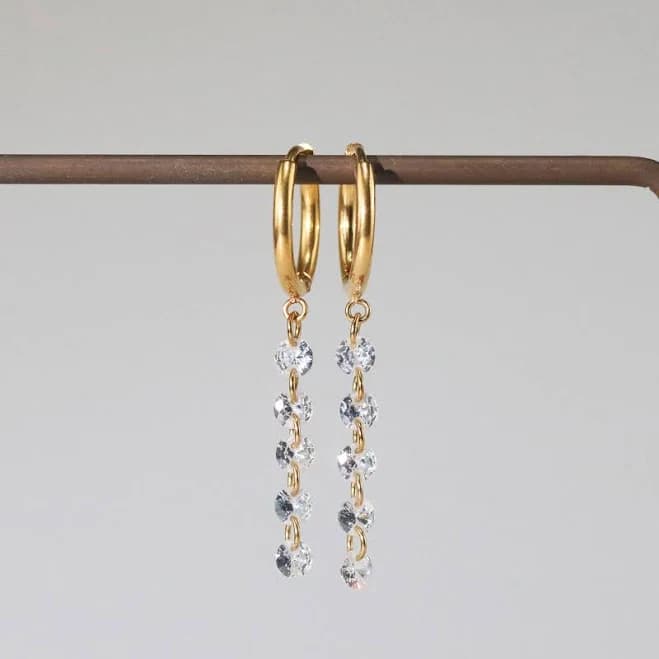 Meideya 18K Gold Waterproof Non-Tarnish Crystal Drop Hoop Earrings