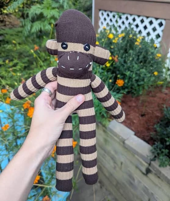Handmade Striped Sock Monkey Plush: Cute Collectible, Decor, Gift