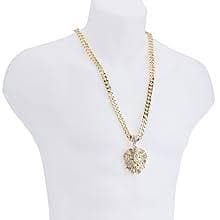 Amazon.com: Celeb Style Rapper Full Iced Hip Hop14K Gold Plated Iced Out Lion Head Pendant 30" Heavy Cuban Chain Necklace HC 6037 G : Clothing, Shoes & Jewelry