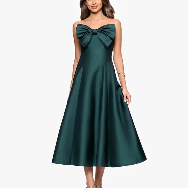 Coulette Satin Bow Strapless Midi Dress