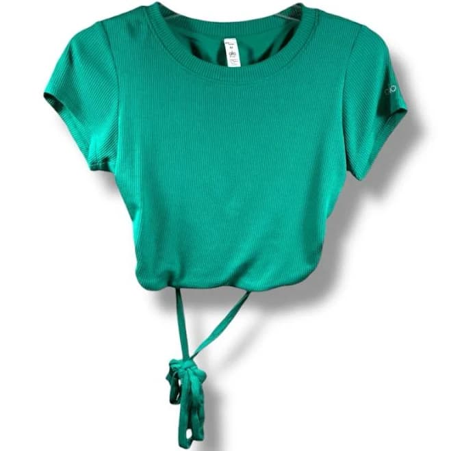 Alo Yoga Ribbed Manifest Short Sleeve Custom Cool In Green Emerald