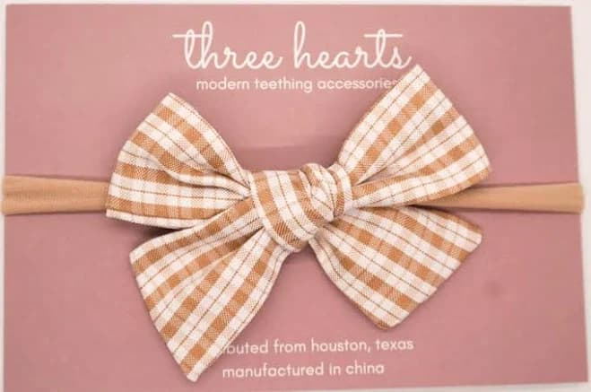 Hazel Headband Bow-Camel Plaid