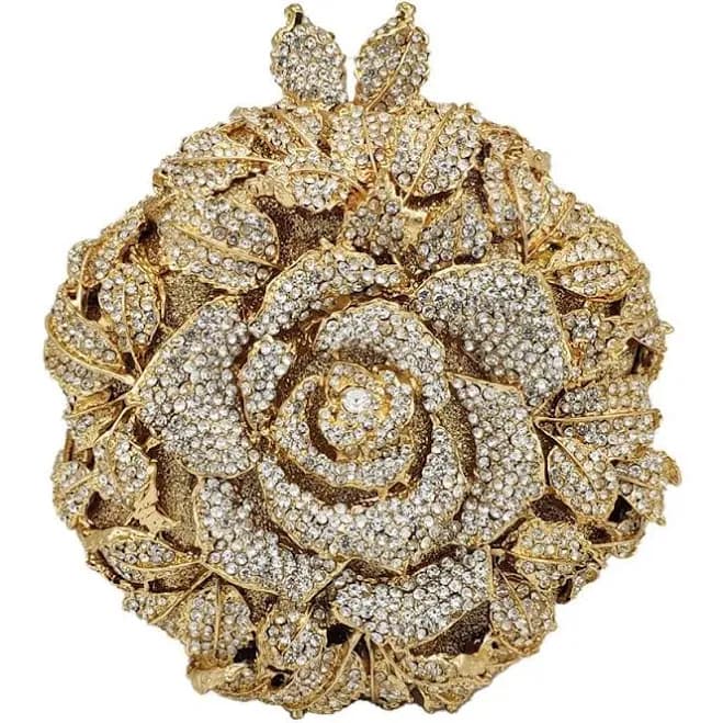 Boutique De FGG Round Rose Flower Crystal Clutch Purses for Women Formal Evening Bags Wedding Clutch Bag Party Handbags,Mini