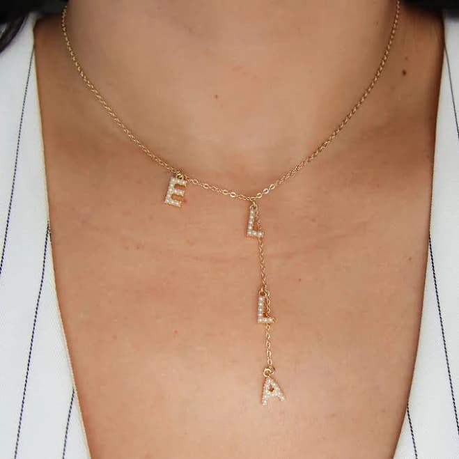 18K Gold Filled Pearl Letter Lariat Necklace