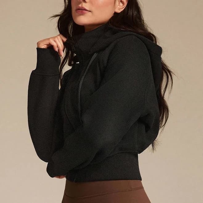 Glowmode Cozy Soft Ribbed Fleece Zip-Up Sweatshirt with Detachable Hood