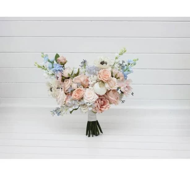 Dusty Blue, White & Blush Pink Bridal Bouquet