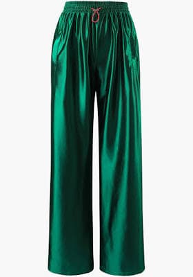 Wide Leg Satin Pants with Drawstring
