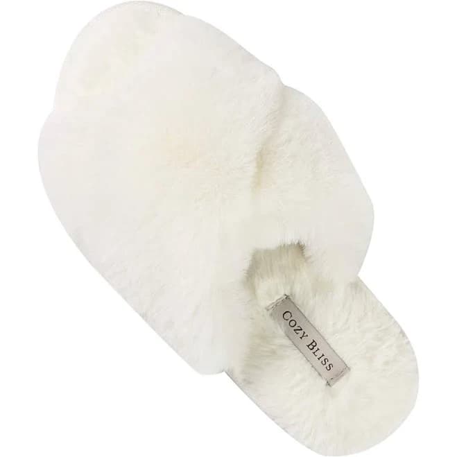 Faux Fur Cross Band Memory Foam Slippers