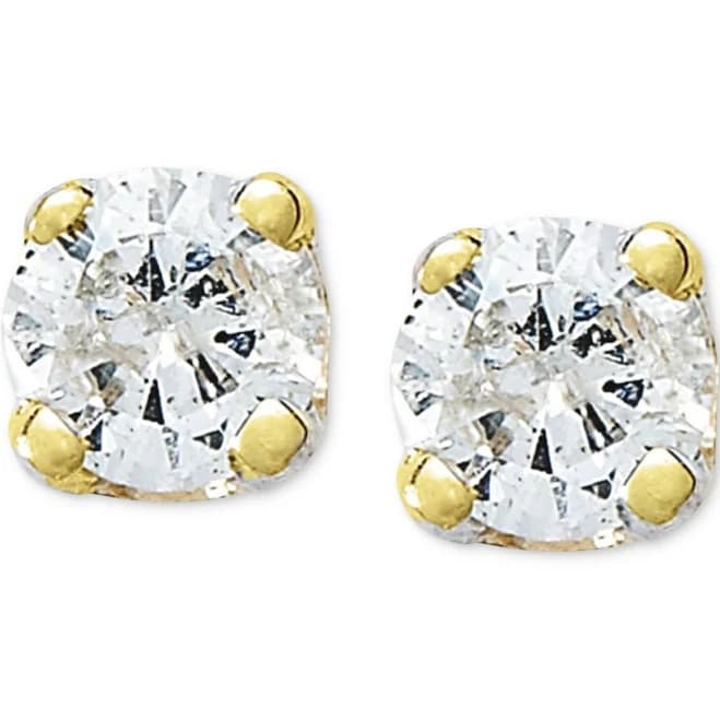 Macy's 10K Gold Round-Cut Diamond Stud Earrings