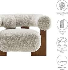 Amazon.com: Modway Jace Boucle Fabric Accent Chair in River Rock - Upholstered Barrel Chair with Pillow - Comfy Lounge Armchair with Curved Back and Wood Legs - Soft Teddy Club Chair for